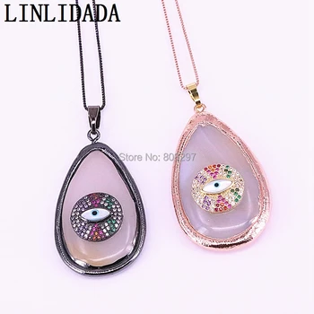 

3Pcs Trendy Drop Shape Natural Stone pendant necklace with gold metal link chain jewelry