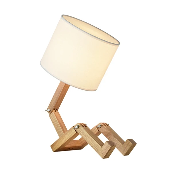 

US Plug 220V LED Modern Cute Robot Shape Wooden Desk Lamp Indoor Research Benchtop Lighting Headlight