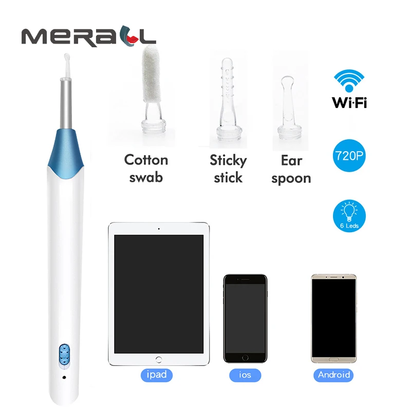 

Cleaner Earwax Removal Ears Flashlight Otoscope Camera Earpick Adult Health Care Physical Therapy Black Cleaning Android Device