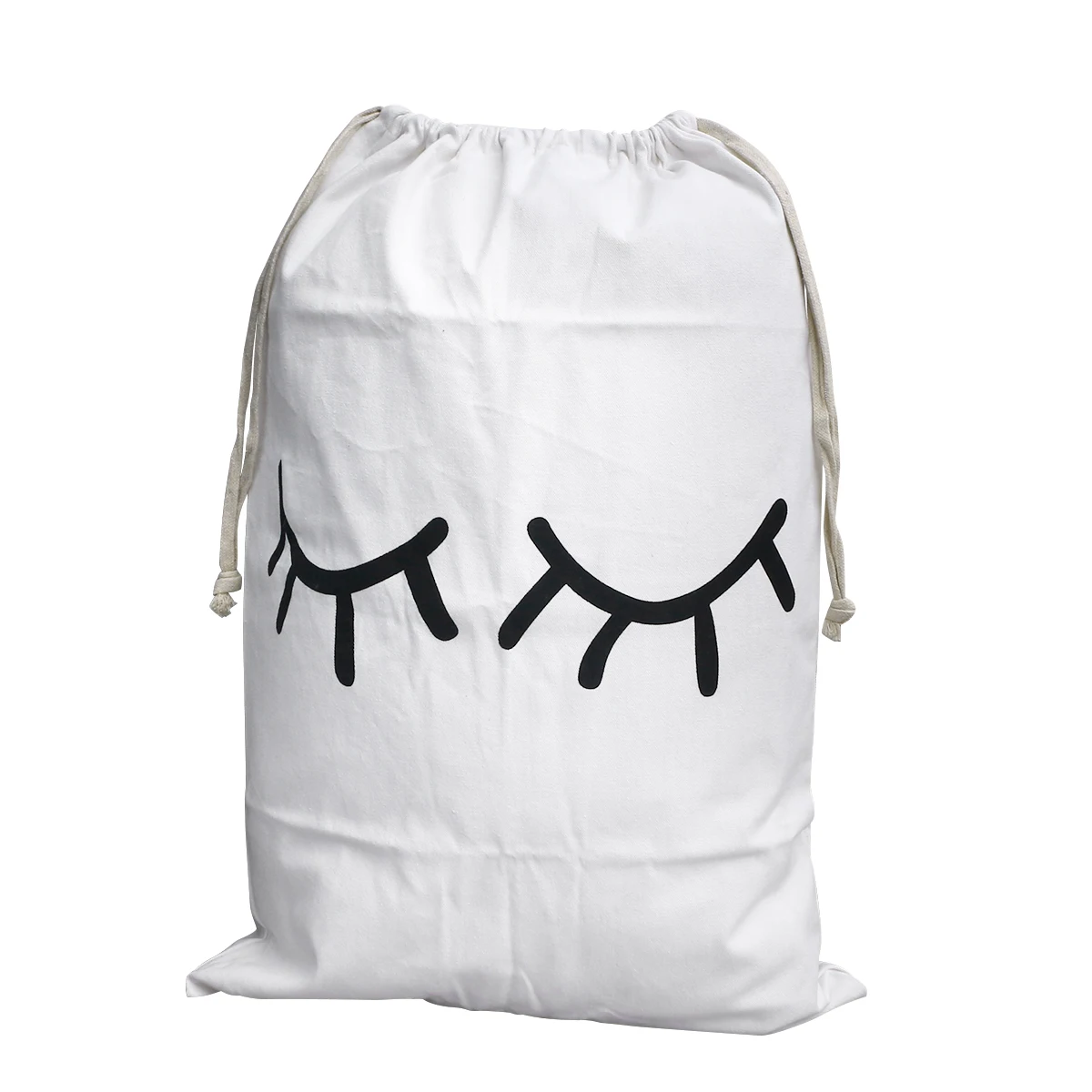 

1 pc Storage Bag Canvas Cartoon Lightweight Eyelash Pattern Drawstring Pouch Kids Toy Organizer
