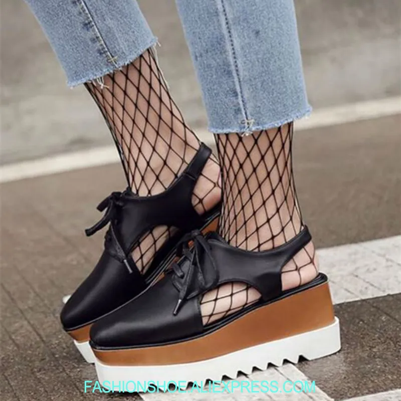 

Faux Leather Platform Brogues Cutout Elyse Flatform Sandals Women Shoes Fashion 2019 Summer Shoes Woman Sandalias Mujer