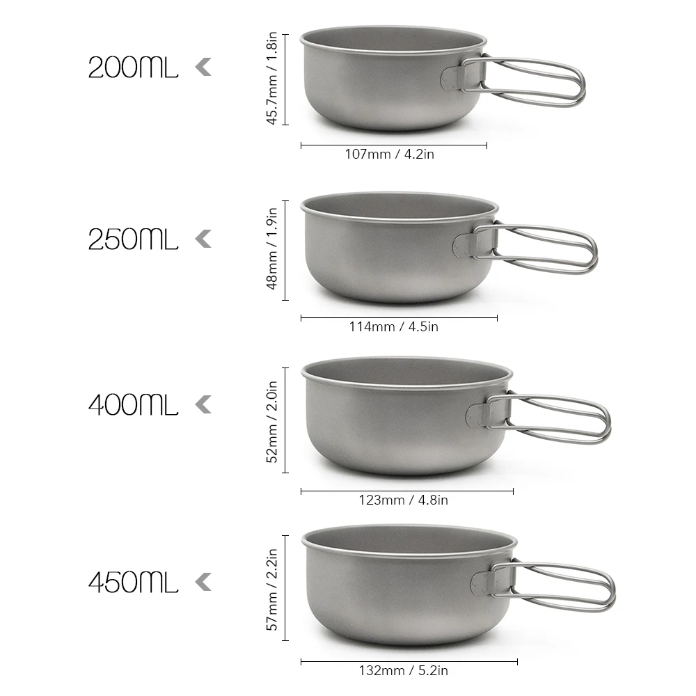 200 мл 250 мл 400 мл 450 мл Ультралегкая титановая обеденная миска со складной ручкой посуда для путешествий и пикника для походов на открытом воздухе