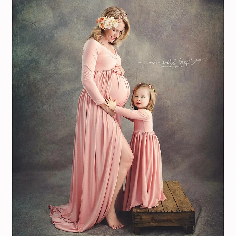 

Pregnant Women Maxi Dress Maternity Mother Daughter Match Outfit Photography Prop Gown Long Sleeve Off Shoulder Elegant 2019 New