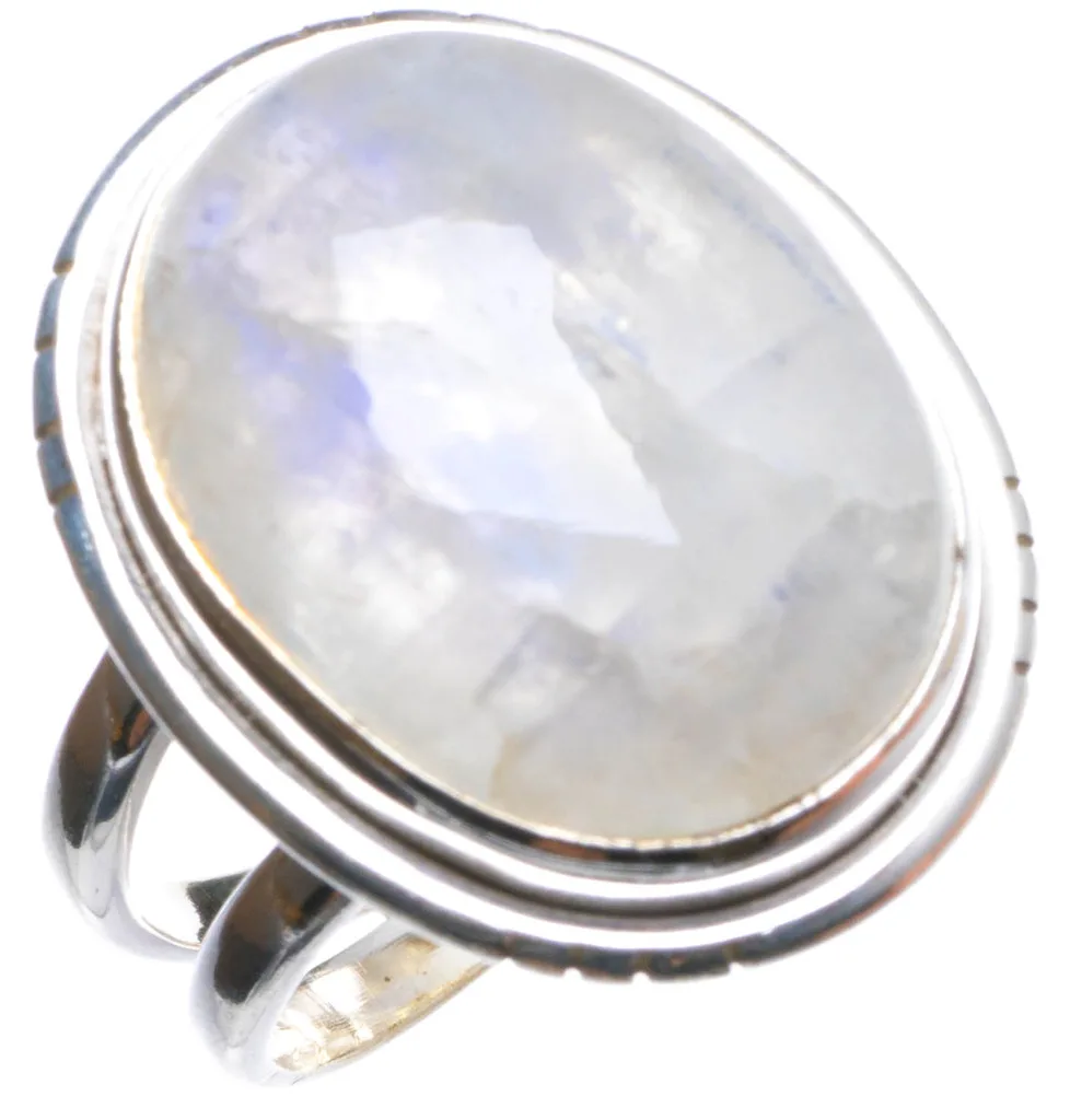 

Natural Rainbow Moonstone Handmade Unique 925 Sterling Silver Ring, US size 6.75 X2470