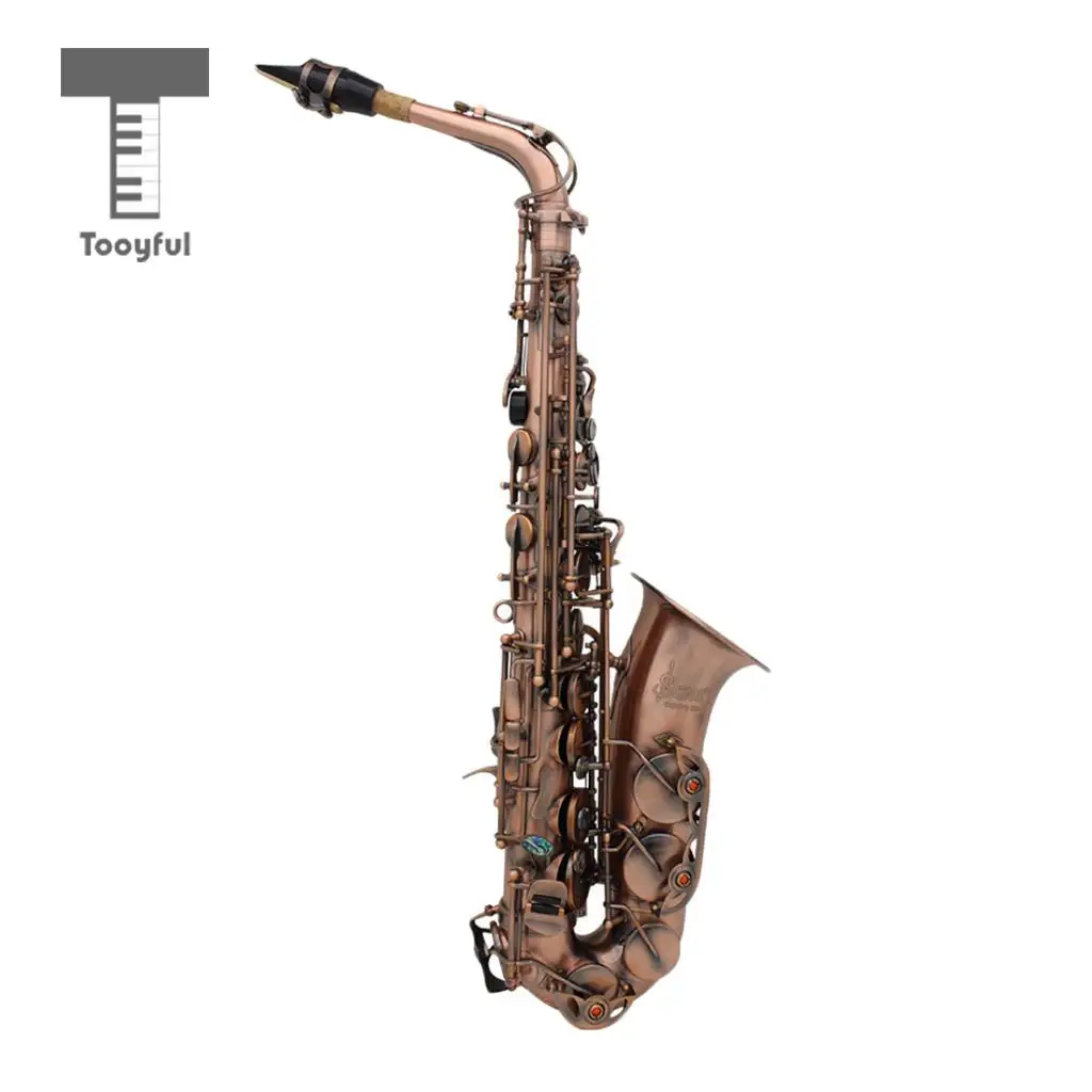 

Beginner Alto Saxophone Kit with Mouthpiece Case Reeds Straps Cork Grease Cleaning Cloth Red Bronze