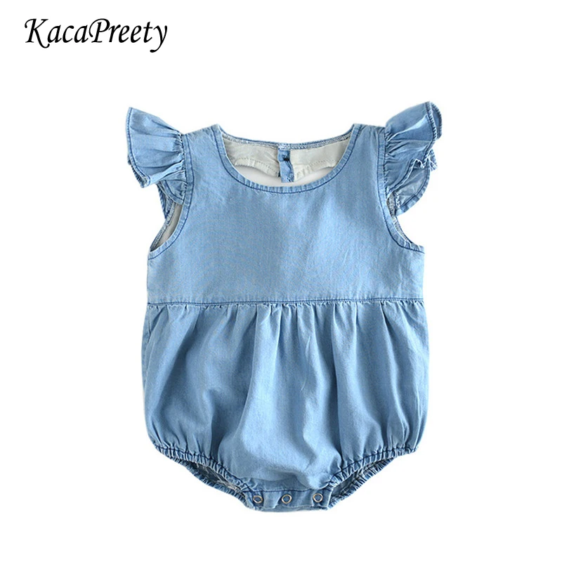 

Adorable ruffles lace infant baby clothes summer cozy cotton denim jumpsuit toddler boy/girls overalls kids children outfits