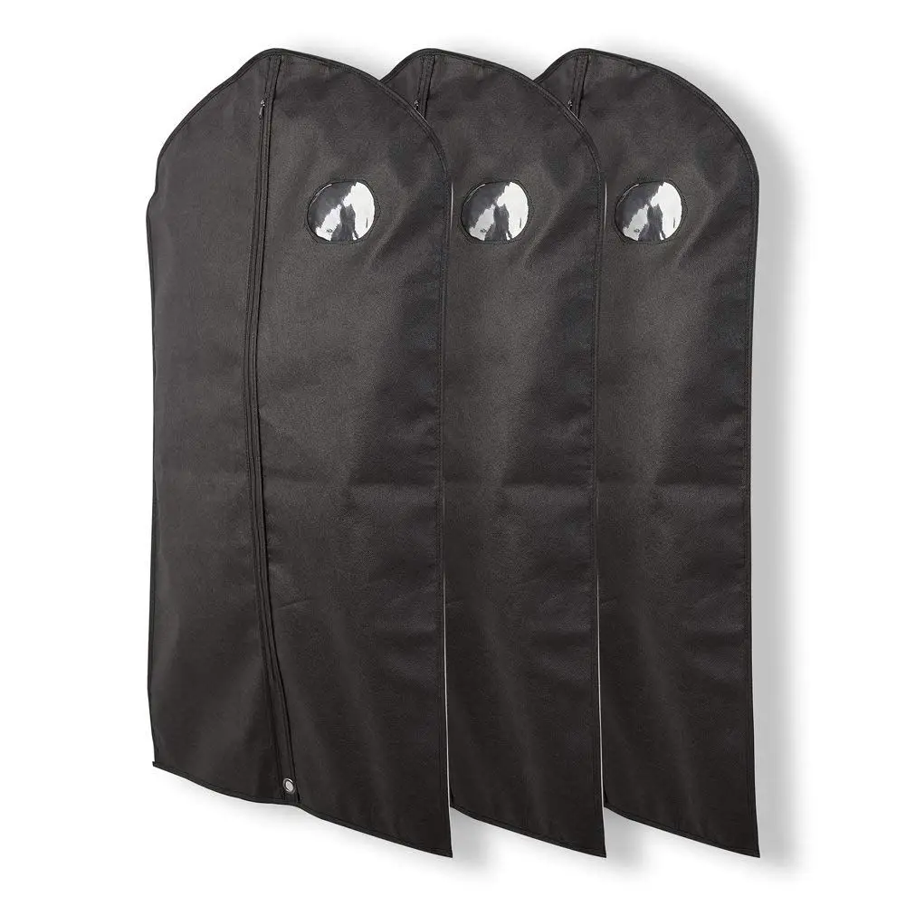 Pack of 3 Black Breathable Suit Garment Bag for Suits, Dresses Coats