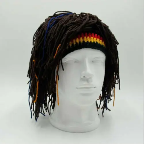 Viking Wizard Mask Ski Cap Crochet Knit Hat With Bearded Winter Black Hat Tassel