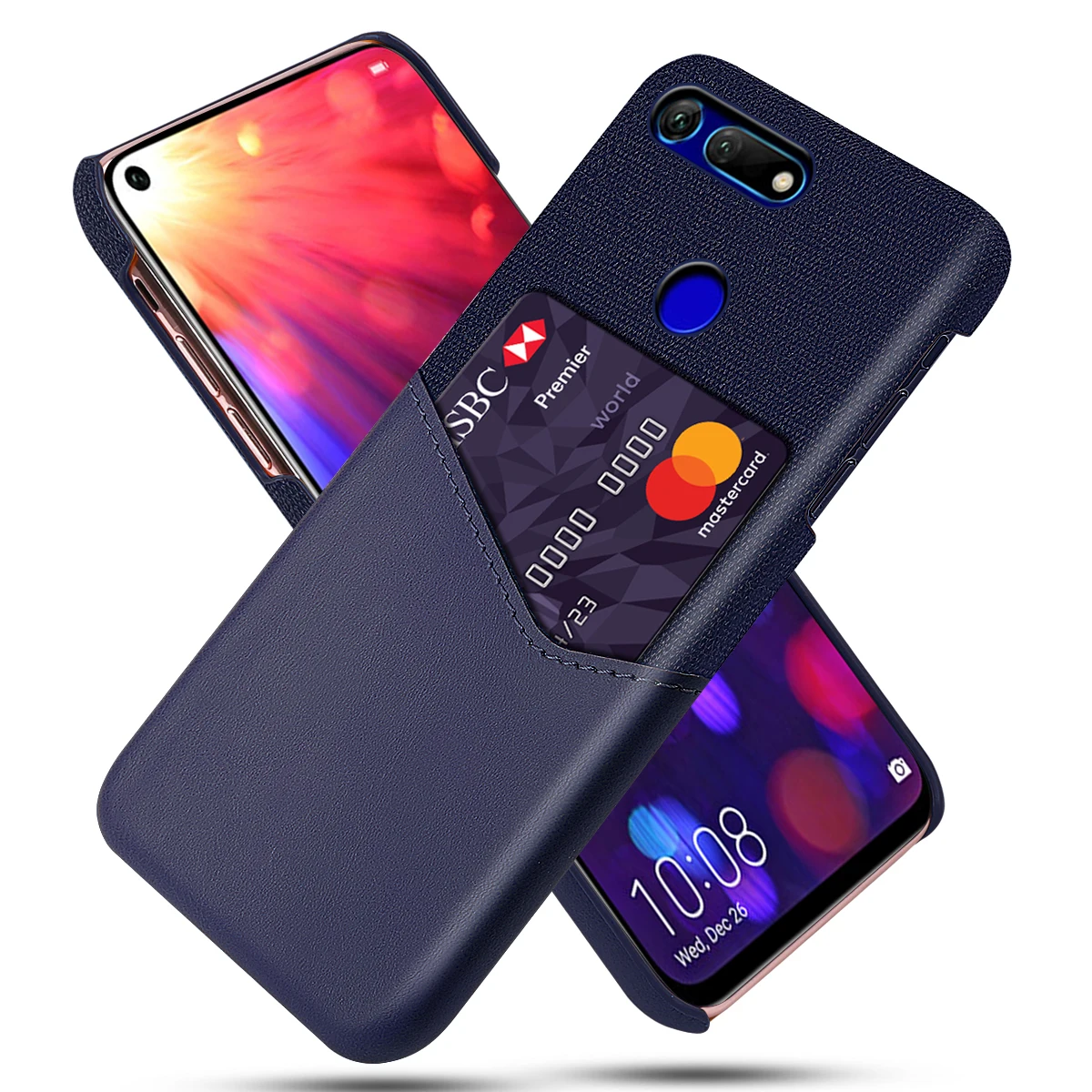 

For Huawei Honor View 20 V20 Case PU Leather Card Slot Vintage Dual Color Splice Soft Fabric Back Cover For Huawei Honor V20