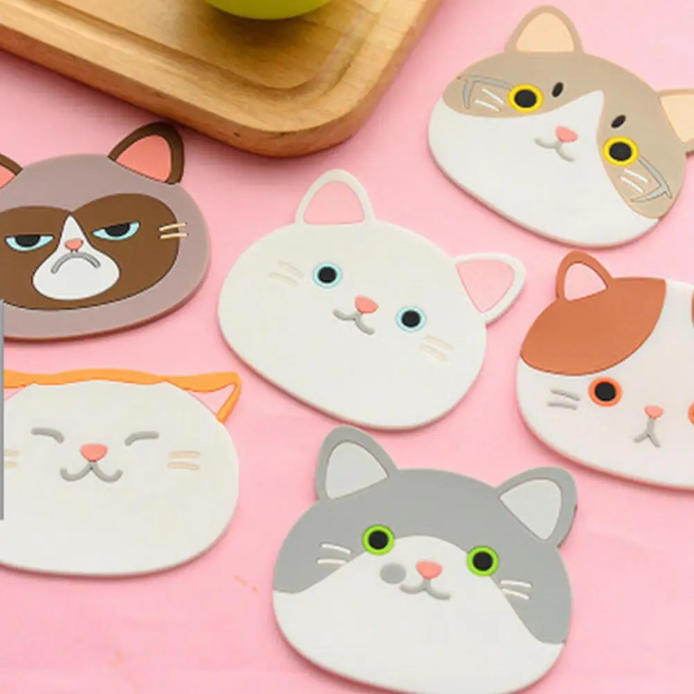 

1pc Non-slip Heat Insulation Cup Mat Cute Cartoon Cat Shape Silicone Table Placemat Decoration Drink Holder Mug Coaster Mat Pads