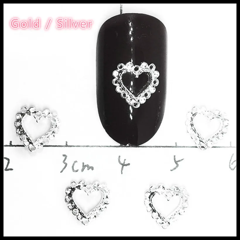 

40Pcs Heart Nail Art Decorations 3d Kawaii Gold Silver Studs Hollow Charms Manicure Jewelry Bling Metal Nailart Ornaments for
