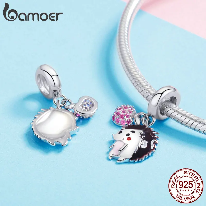 BAMOER Новая коллекция 925 пробы Серебряный Ежик фрукты кристалл CZ Подвески животных