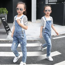 Весенне-осенние повседневные джинсовые комбинезоны с дырками для девочек-подростков детские джинсовые брюки для отдыха Детские рваные подтяжки X329