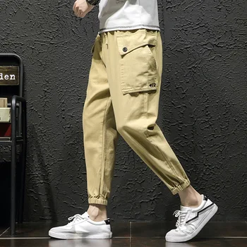 

#2307 Autumn Japanese Streetwear Cargo Pants Men Hip Hop Cotton Elastic Waist Plus Ssize Casual Harem Pants With Big Pocket 5XL