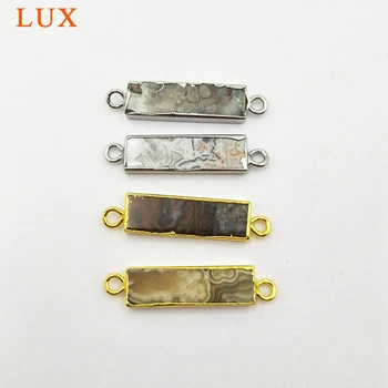 

Wholesale Mexican Lace-Agates Bar Connectors Lace-Agates With Electroplated Gold plating Charms crazy stone
