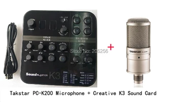 

Takstar PC-K200 Microphone +CreativeK3 USB Sound card Recording Microphone k song broadcast with Audio Cable