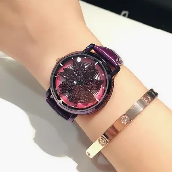 

2019 Popular Rotating Zircon Flower Watch Fashion Delicate Red Rope Wirst Quartz Watch for Women Gift