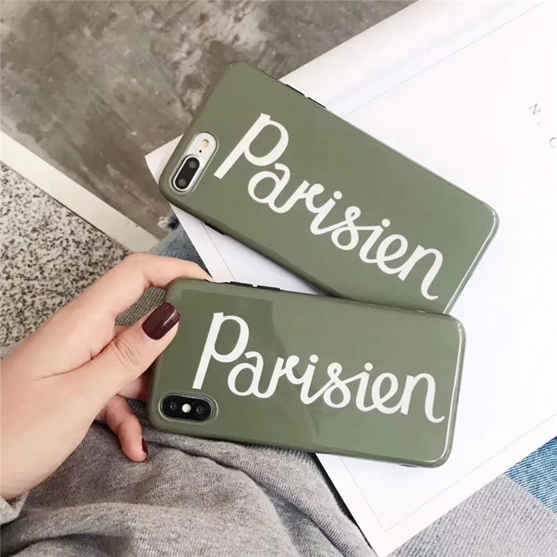 

Fashion Green simple letter Solid color phone case for coque iphone 8 7 6s plus Retro silicone case for iphone cover X XR XS Max