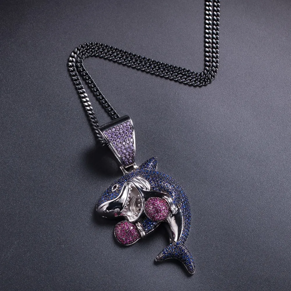 UWIN Colored Boxing Shark Pendant Necklace Fashion Iced Purple Blue Color Cubic Zirconia Shark Hiphop Jewelry Drop Shipping UWIN Colored Boxing Shark Pendant Necklace Fashion Iced Purple Blue Color Cubic Zirconia Shark Hiphop Jewelry Drop Shipping