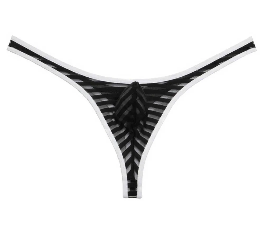 

Men See-through Thong Mesh Stripe Jockstrap Micro T-back Underwear Male Border G-string Pants