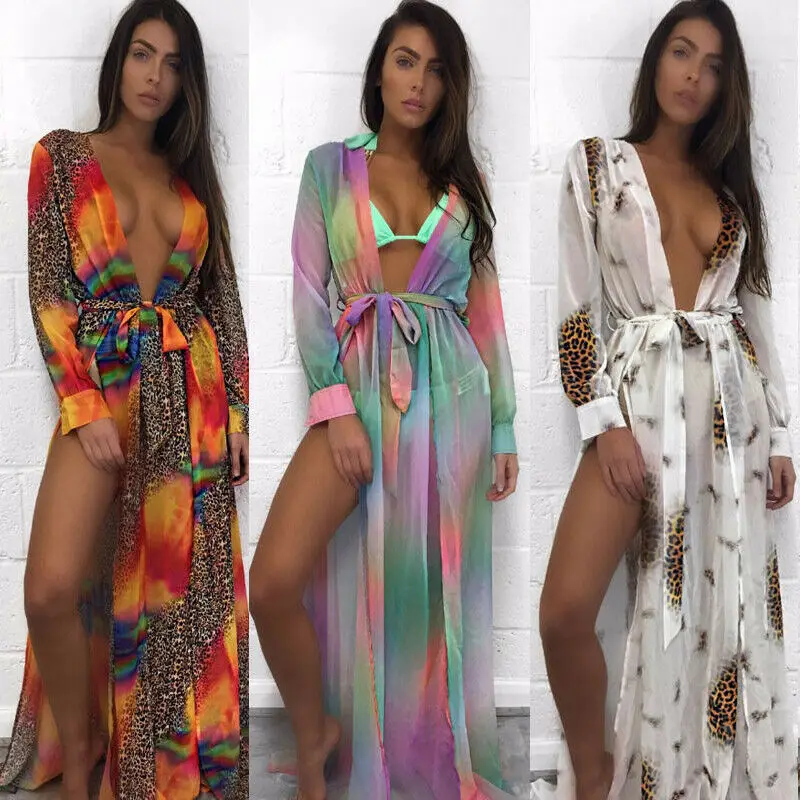 

2019 Newest Hot Women Chiffon Kimono Beach Cardigan Bikini Cover Up Wrap Beachwear Long Dress