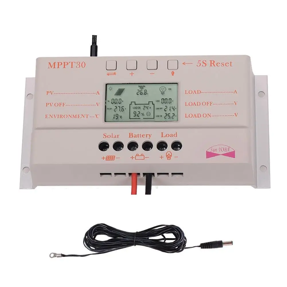 

Sun Yoba MPPT 30A Solar Charge Controller 16.4ft LCD 380W/12V 760W/24V