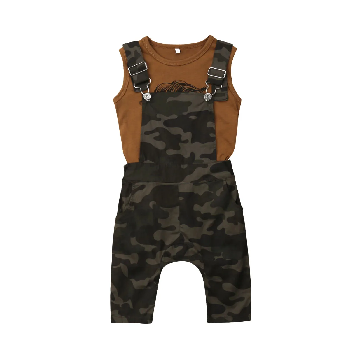 

New Toddler Baby Girl Clothes Vest Top T-Shirt+Camouflage Overalls Casual 2PC Outfits