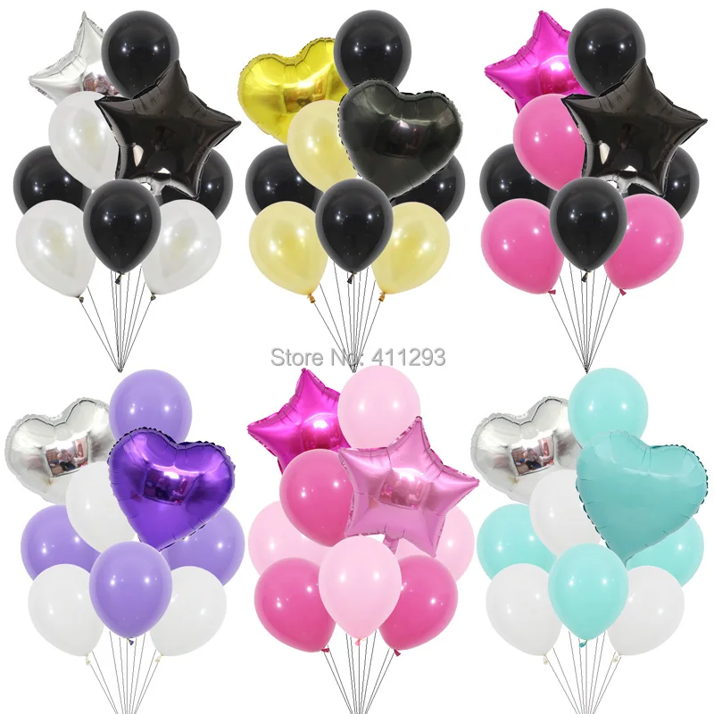 

12pcs/lot latex balloon star heart foil balloons gold black pink tiffany party globos kid birthday wedding party decorations