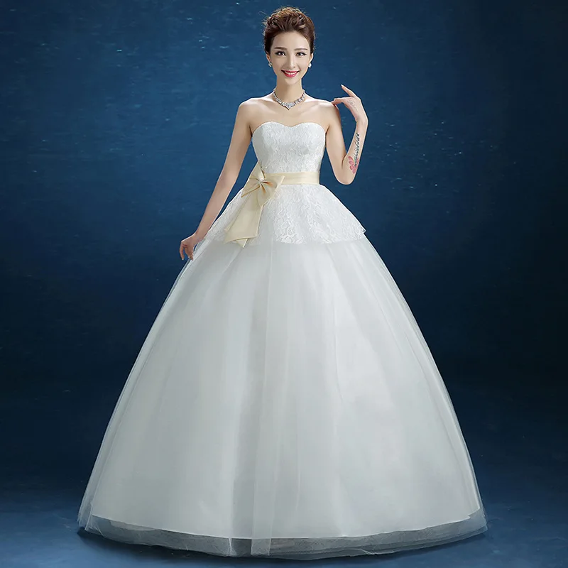 

Vestido De Noiva 2019 New Arrival Lace Sleeveless Strapless Ball Gown Lace Up Wedding Gowns Elegant Bride Dress with Sashes