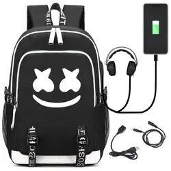 Marshmello рюкзак с отражающими вставками DJ косплэй школьная сумка Bookbag унисекс USB порты и разъёмы Путешествия сумка для учебы