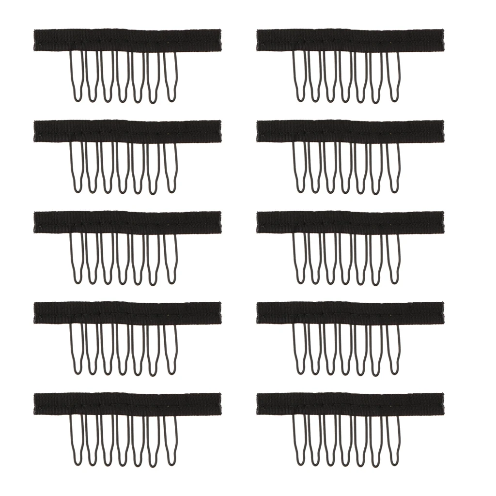 10 шт. Новые 7 зубцов гребни для париков стальная зубная Расческа для париков s кружевная крышка черная портативная нержавеющая сталь и ткань