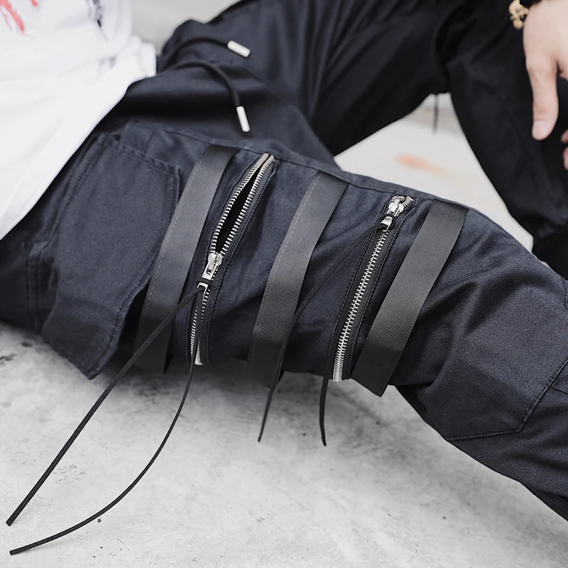 Men's Trousers 19 Summer New Loose Multi-zipper Pants Feet Knitted Thread Feet Harem Pants Trousers Youth Casual Men's Clothing