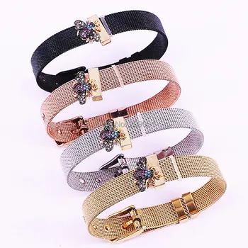 

5Pcs Fashion CZ Micro Pave Insect Charm Gold Color Connector Spacer Watch Belt Bracelets In 4 Colors