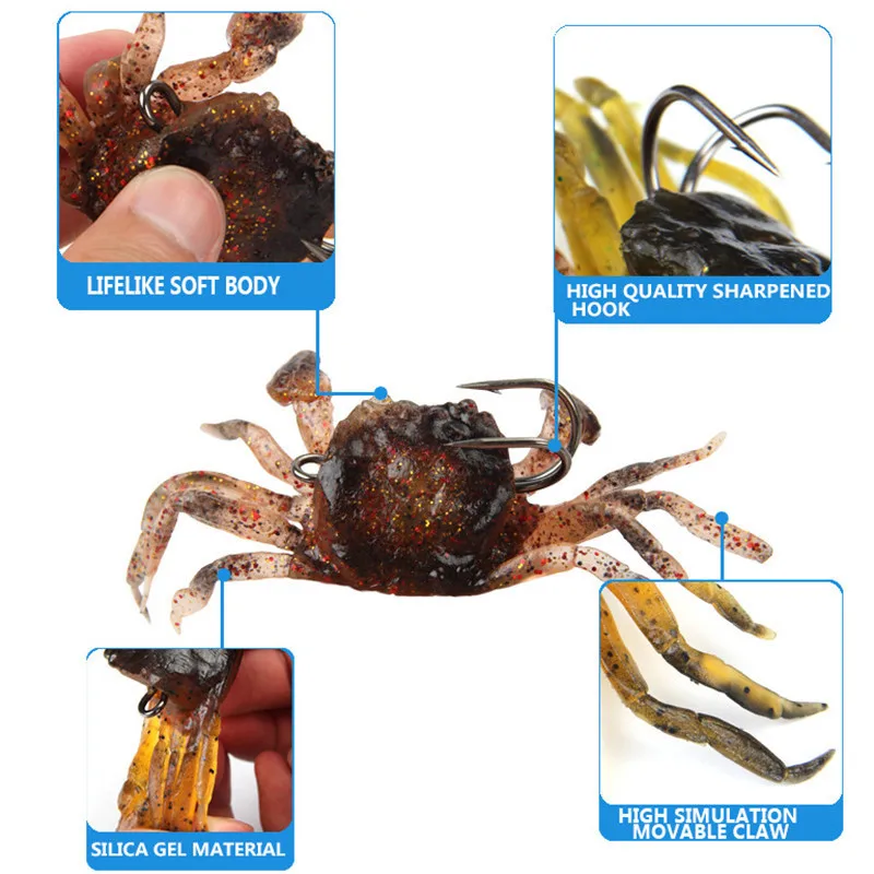 

3pcs Artificial Crab Lure Proleurre Bait 3d Simulation Multicolour Soft Fish Bait With Hook Fishing Lures For Winter Fishing