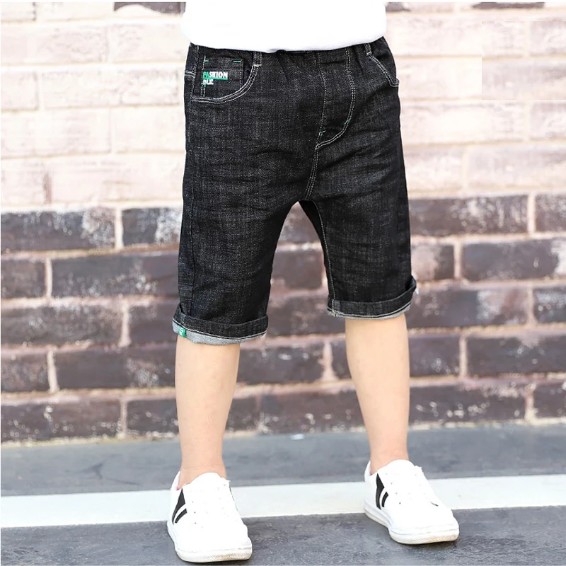 Teenager Kids Boys Denim Shorts 4Y-16Y Summer Letter Printed Children Boys Casual Pants Soft Cotton Jeans Short Straight Pants