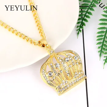 Bling Gold Hip Hop King Crown Pendants Necklace 1