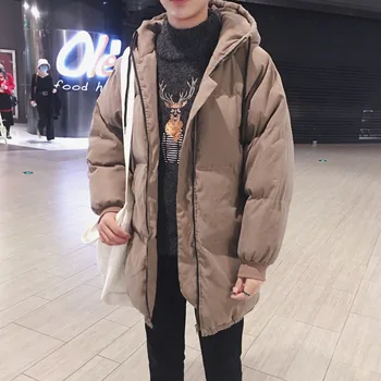

Winter New Fashion Trend Youth Style Casual Wild Couple Thick Hooded Cotton Suit Male Loose Warm Bread Long Jacket Coat