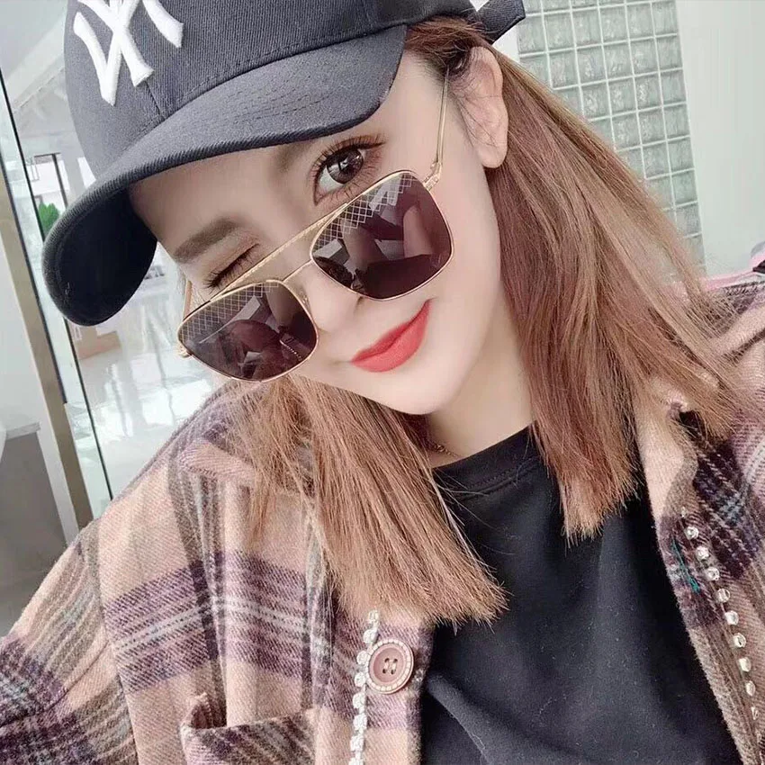 

Sams&So Luxury Retro Brand Designer Square Sunglasses Women Shades Double nose diamond line decoration Sun Glasses Female Male