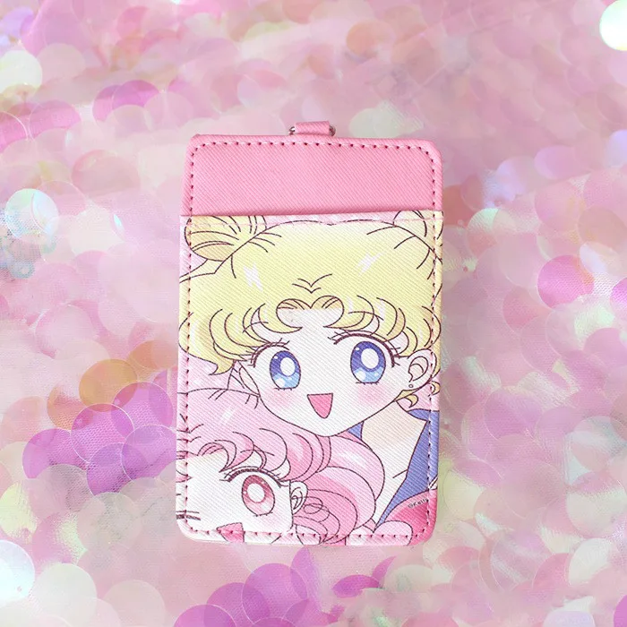 

Ins Style Sweet Pink Girl Keychain PU Leather Keyring ID Card Cover Key Chain Bag Pendant Sailor Moon Phone Lanyard Q704