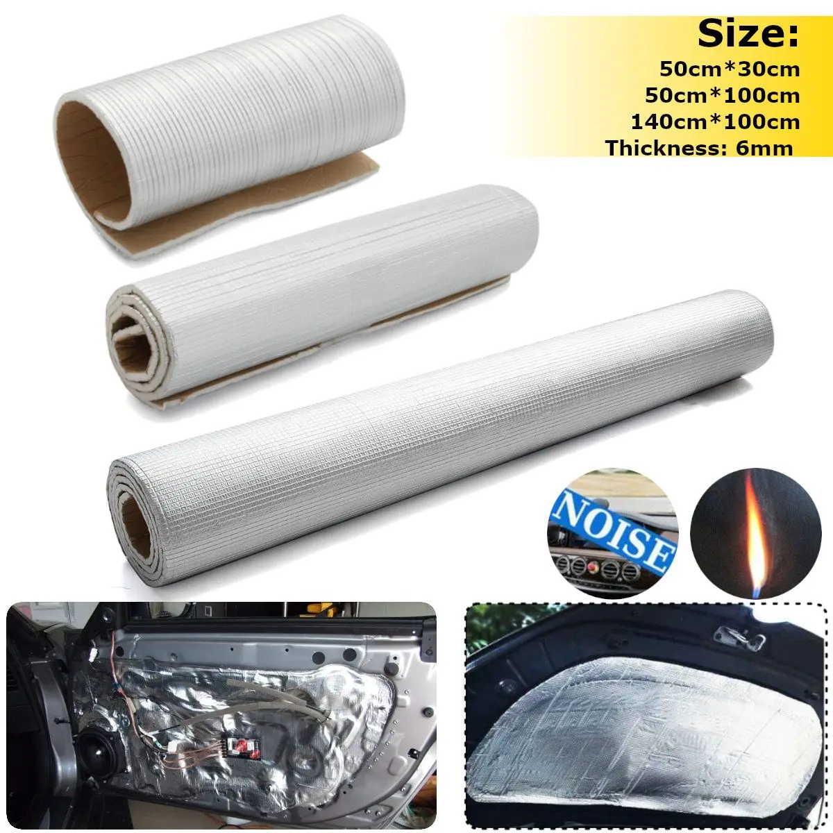 

Car Audio Sound Deadener Vibration Control Noice Proof Aluminum Foil Cotton Heat Insulation Mat Door Roof Hood Self Adhesive