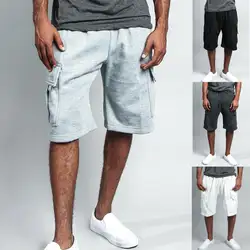 Мода Хип-хоп Для мужчин капри короткие брюки мешковатые брюки "Карго" веревки шорты пляжные шорты для тренировок с карманами и эластичной