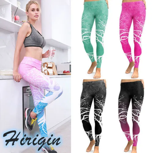 

Women Casual Leggings Women's Fitness Workout Casual Stretch Leggings Elastic High Waist Trees Print Legging