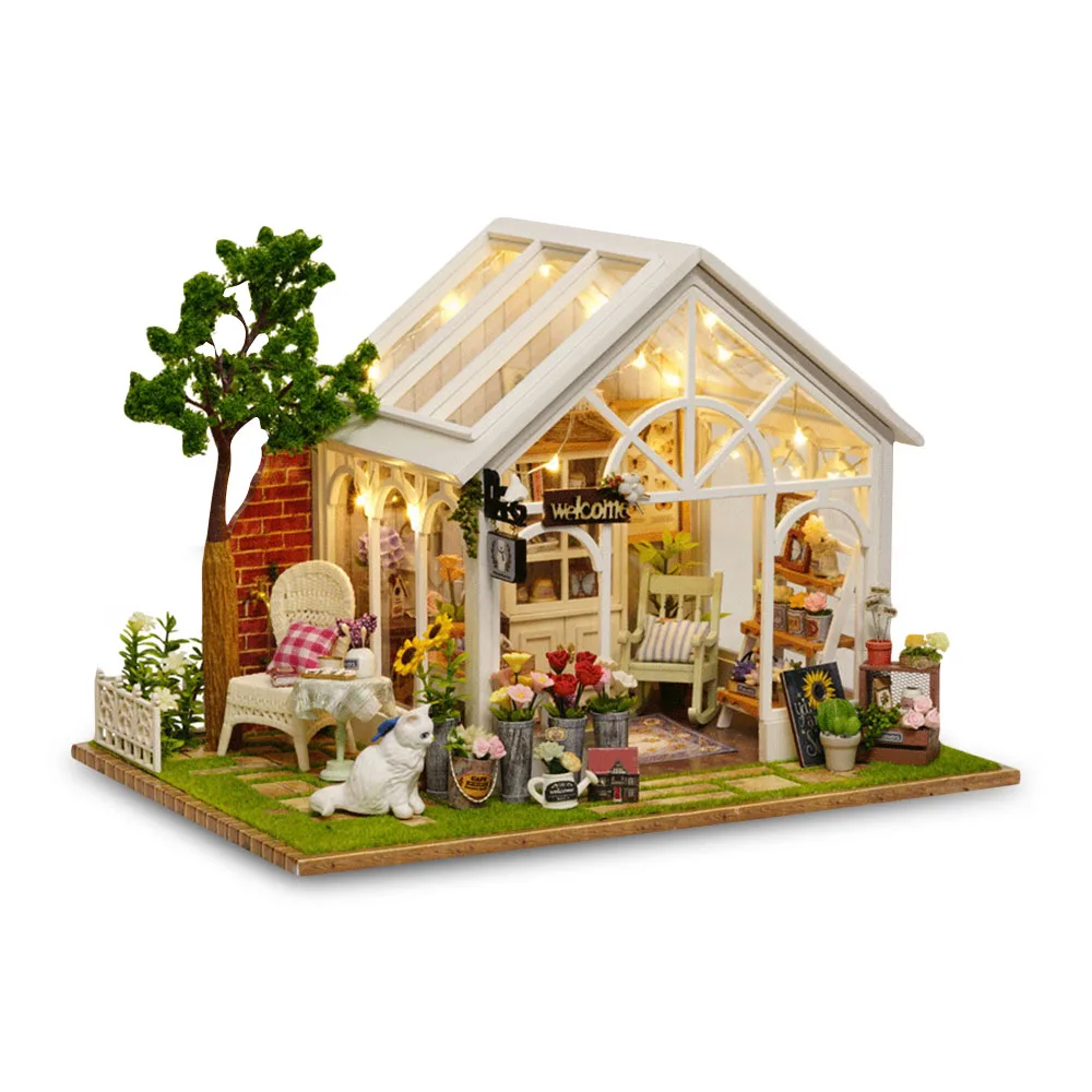

DIY Cabin Hand-Assembled Wooden Simulation Flower House Model Building Kit Children Architecture Mininatures Puzzle Toys