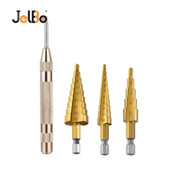 

JelBo 4-20mm Step Drill Bit Set Automatic Center Punch HSS Core Drill Bit Metalworking Woodworking Hole Saw Drilling Hand Tool