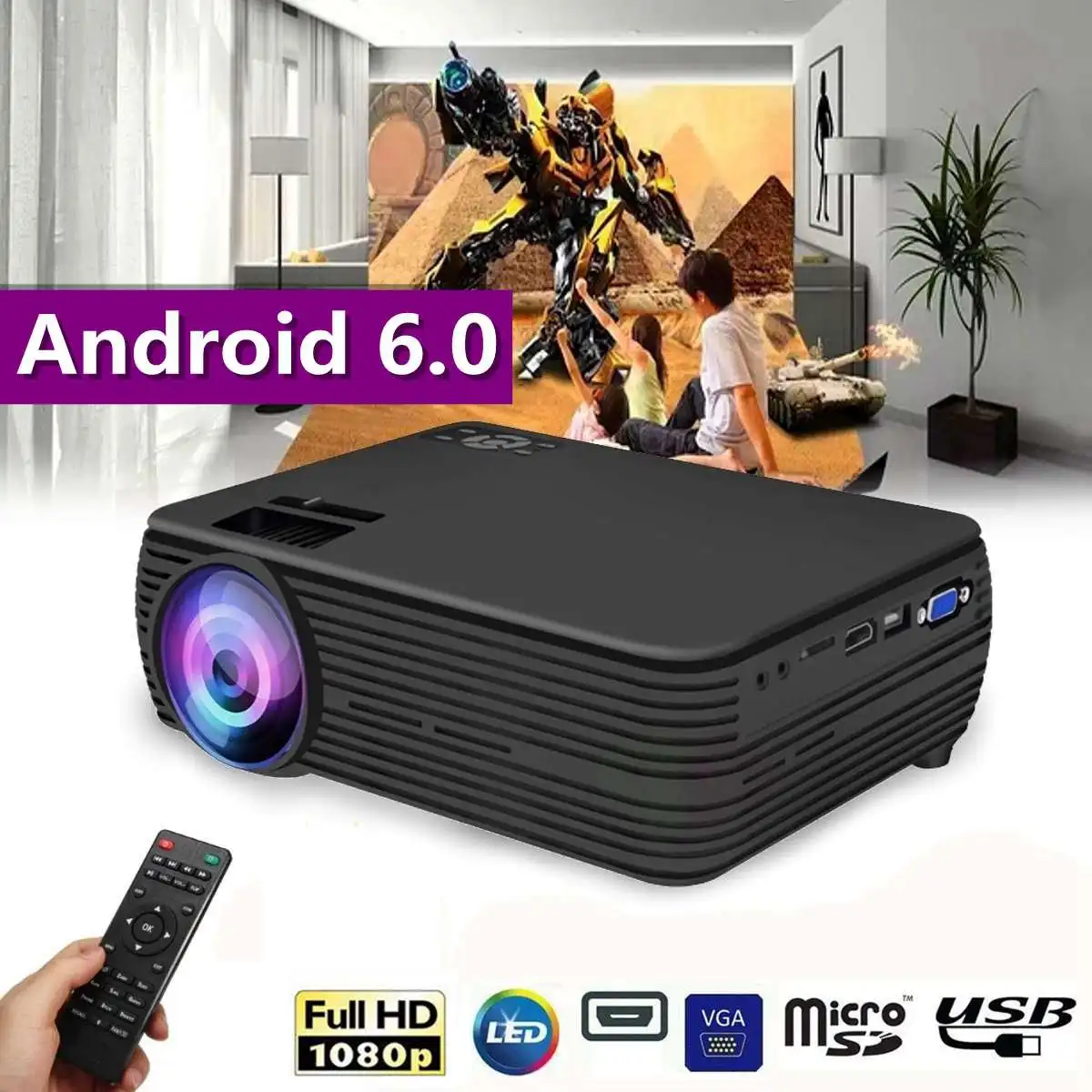 Mini Projector 7000 Lumens 1080P FHD Wifi bluetooth Home Theater Android 6.0 X5 Audio Speaker Home Theater Cinema