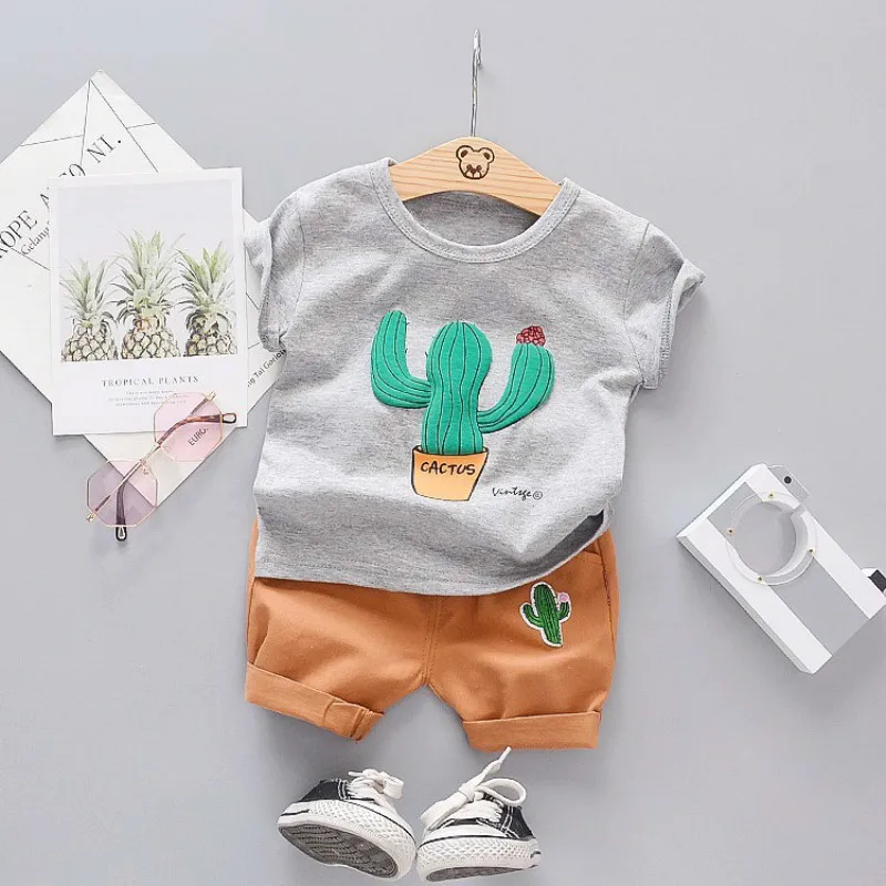 

Summer Fashion Toddler Infant Clothing Sets Baby Girls Boy Clothes Suits Cactus T Shirt Shorts Kids Tracksuits Child Casual Wear