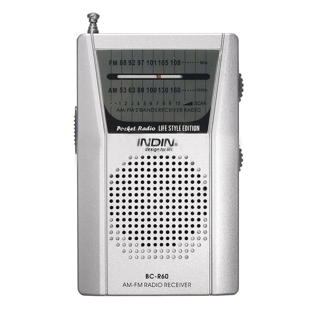 

INDIN Pocket Telescopic Antenna Mini AM/FM 2-Band Radio World Receiver with Speaker Silver