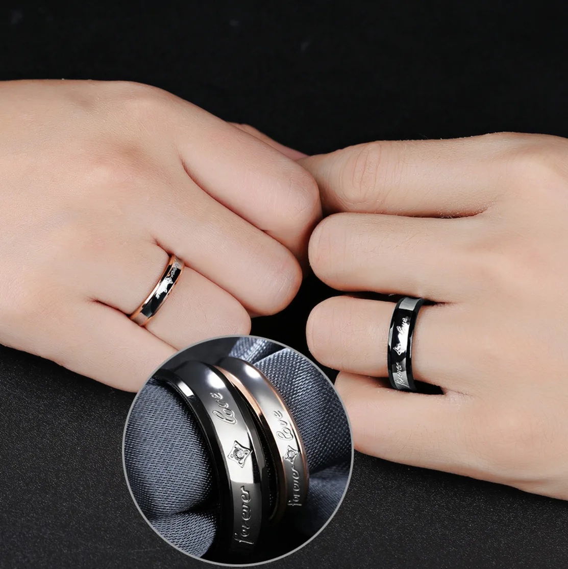 

Rose Gold Color Lovers' Ring Engagement Wedding Rings For Women Anniversary Engagement-ring Men Jewelry Titanium Steel Ring
