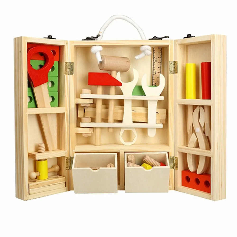 Ящик для инструментов, Ремонтный Столярный инструмент, инструмент из натурального дерева, деревянный 25 набор инструментов для ПК, Дошкольная игрушка, плотник, игрушка для мальчиков, набор для ремонта игрушек