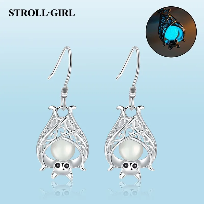 Strollgirl 100% 925 Sterling Silver Earrings Bat Animal Growing Drop Earrings for Women Fashion jew
